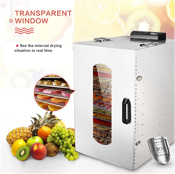 20 Layer Food Dehydrator Fruit Vegetable Dry Machine Pet Food Dryer Food Dehydrator for Drying Stainless steel 110V 86℉-194℉