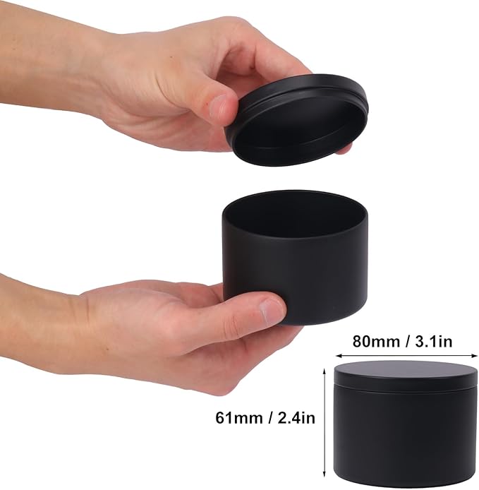 48 Pack 8 oz Black Metal Candle Tins with Lids, Round Bulk Metal Candle Jar, Matte Finish for DIY Candle Making and Storage