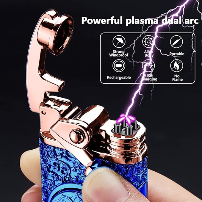 GADATOP Electric Lighter Rechargeable Lighter USB Personalized Creative Lighter Rocker Lighter Windproof Flameless Lighter Double Arc Plasma Lighter Cool Lighter with Gift Box (Blue)