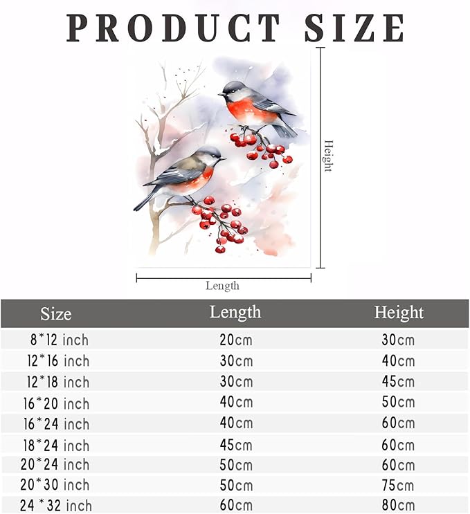 GUAIEUW Red Fruit Red Bird Diamond Painting Kit for Adults, Full Round Diamond Cardinal Bird 5D Diamond Painting DIY Art Crafts for Winter Home Wall Decor Holiday Gift 12x18 Inch