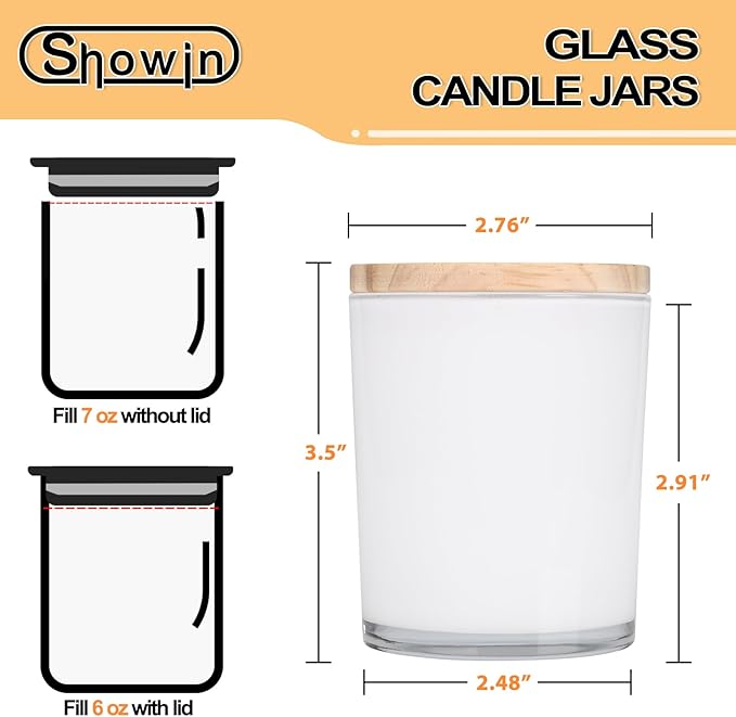 SHOWIN Thick Candle Jars for Making Candles 12 Pcs, 7 OZ Empty Jars with Wood Lids for Candle Making, Sample Container, Inner White