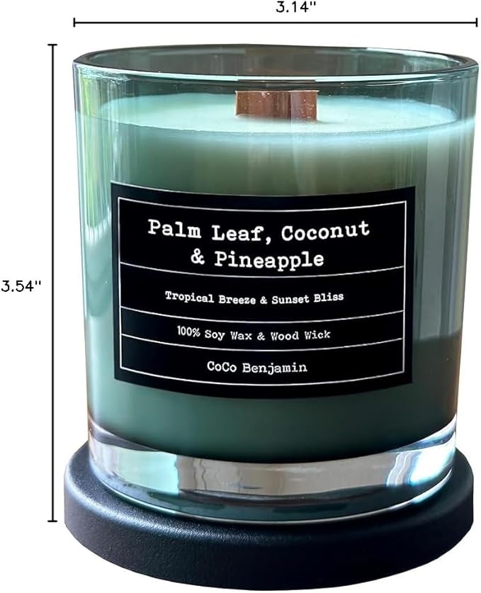 100% Soy, Highly Scented, Hand Poured Soy Candle (Palm Leaf, Coconut & Pineapple (Wooden Wick))