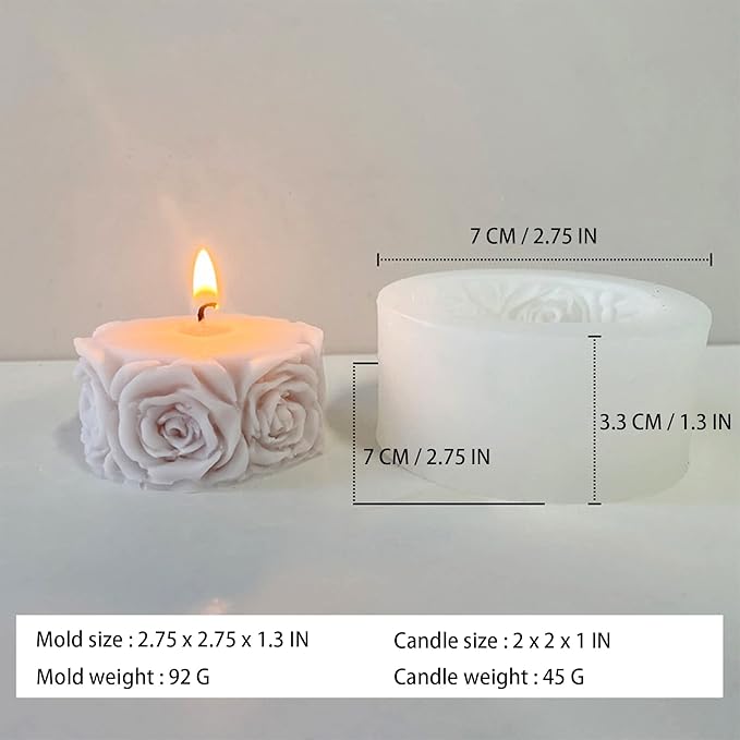 Rose Flower Column Candle Molds Valentine's Day Cylinder Resin Casting Mold for Candle Making Resin Casting Silicone Mold for DIY Candle Making Polymer Clay Craft Plaster