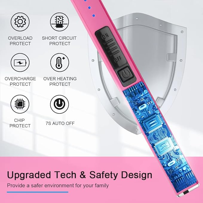 SUPRUS Fluorescent Glows in The Dark Electric Candle Lighter Rechargeable USB Arc lighters with Safety Lock Windproof Flameless Plasma for Candle BBQ Camping (Pink, 3)