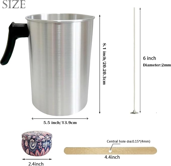 Candle Making Pouring Pot 3L Candle Wax Melting Pot Large Candle Pouring Pitcher Heat-Resistant Handle Dripless Pouring Spout Candle Jars, Wicks, Stickers Wicks Holders Large Candle Pouring Pot