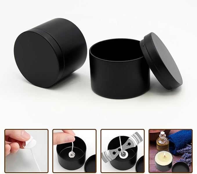 JAKOUE 8pcs Black 4oz Candle Tins with Lids - Premium Metal Candle Jars for DIY Craft, Wax Melts & Small Business (Leak-Proof Candle Containers) 65mm*45mm/2.56"*1.78"