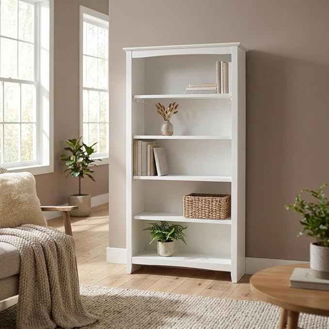 Furnifact White Bookcase with Lightweight Design, Easy-to-Clean Surface, Modern Style, Sturdy Construction for Home or Office Storage