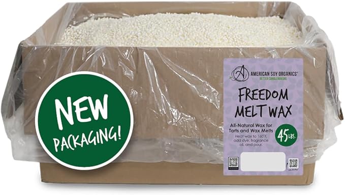 American Soy Organics Freedom Soy Wax Beads for Wax Melts Making - Natural Candle Making Supplies - Paraffin-Free, Beeswax-Free Candle Wax for Tarts, Tealights, Wax Melts and Cubes, 45 lbs