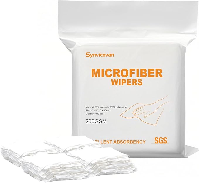 Microfiber Wipes 4"x4"(400 Pcs,Class 100, 200GSM) Superfine Lint Free Cloths Cleaning and Drying Cloths Reusable Ultra Absorbent for All Surface Types