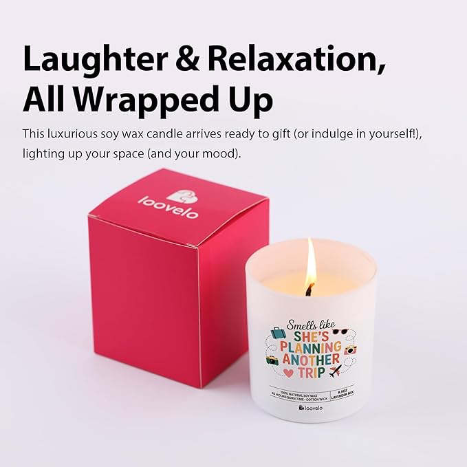 Smells Like She’s Planning Another Trip Travel Gifts for Women Traveller Gifts Road Trip Travel Lover Vacation Scented Candle Home Office Jar Candle Sage Floral Lavender Scent 9.5 oz