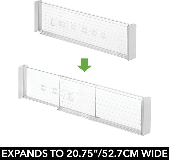 iDesign Plastic Adjustable Deep Drawer Dividers for Kitchen or Dresser Drawers - Set of 4 - Clear
