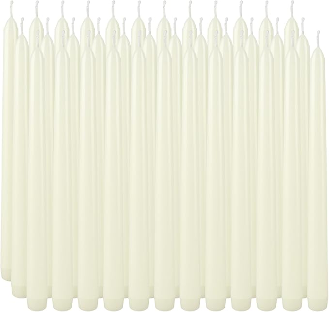 36 Pack Ivory 10-Inch Taper Candles - Premium Dripless, Smokeless & Unscented for Wedding Decor, Romantic Dinner, Party & Home - Long Burning Hand-Poured Tall Candles with Clean Finish