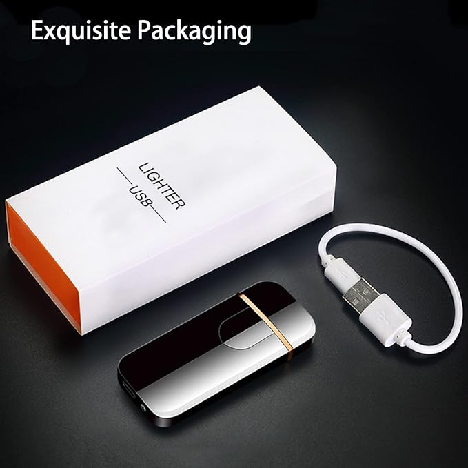 Electronic Lighter Smart USB Rechargeable, Mini Portable Design with Touch Dual-Sided Ignition - Windproof and flameless, Featuring Plasma Technology, Battery Indicator, and Lightweight Build(Black)