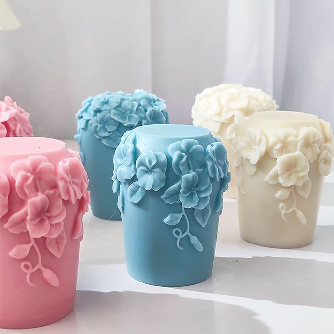 Bottle Candle Molds Cylinder Flower Pillar Mold - Rose Flower - Resin Casting Silicone Molds for Home Decor & Candle Making Wave Spiral Mold