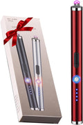 Electric Candle Lighter Rechargeable Plasma Flameless USB Lighter with Safety Lock Dual Arc LED Display for Grill Kitchen Camping (Red)