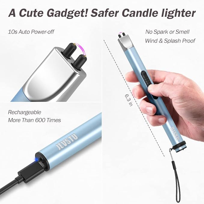 Candle Lighter, Electric Lighter Rechargeable USB, Arc Windproof Flameless Plasma Long Stick, No Butane Fluid, Perfect for Candle BBQ Camping Kitchen Stove, Pink and Blue