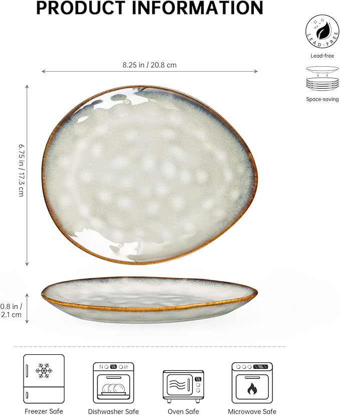 Henten Home Ceramic Appetizer Plates, 6.75 Inch Porcelain Dessert Plate, Cake, Snack Plates Set of 4, Salad Plate for Kitchen, Holiday Gifts, Dishwasher Safe (White)