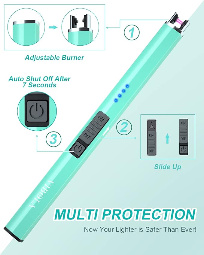 Rechargeable Lighter Electric Candle Lighters Arc Plasma Flameless Windproof USB Lighter Multi-Safety Protection Teal Blue