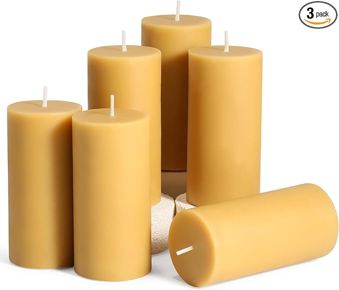 Beeswax Pillar Candles 6 Pack Natural Beeswax Pillar Candles,100% Pure Beeswax Candles- Long Burning,Organic Bees Wax Candles for Home,Church,Parties. (6 Packs)