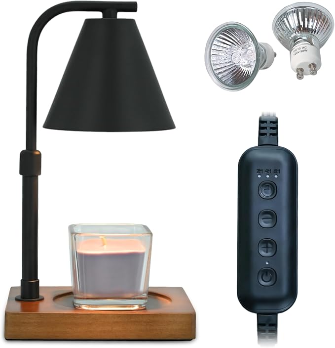 Candle Warmer Lamp with Timer for Women Candle Warmer Height Adjustable, House Warming Gifts New Home Decor, Wax Melt with 2 Bulbs 1-Black