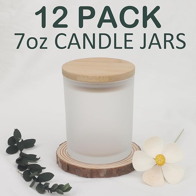 MILIVIXAY 12 Pack 7 OZ Frosted White Thick Glass Candle Jars with Lids - Bulk Empty Candle Jar for Making Candles - Spice, Powder Containers.