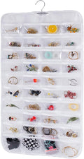 Bloss Hanging Jewelry Organizer, Double Sided 80 Pockets Jewelry Chain Storage Bag 2 Layer of Fabric Jewelry Organizer Holder for Necklace Bracelet Earring Rings - White