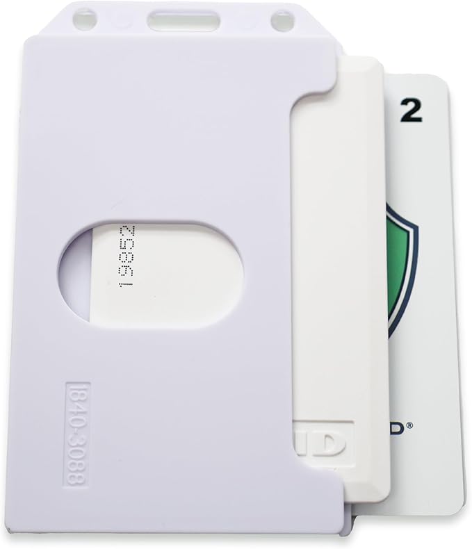 5 Pack - Heavy Duty 2-Sided Rigid Multi Card Holder - Hard Plastic Vertical ID Badge Holders for 2 Standard or Thick Prox Cards, Fuel Card, CAC, Work Badge, or Credit Cards by Specialist ID (White)