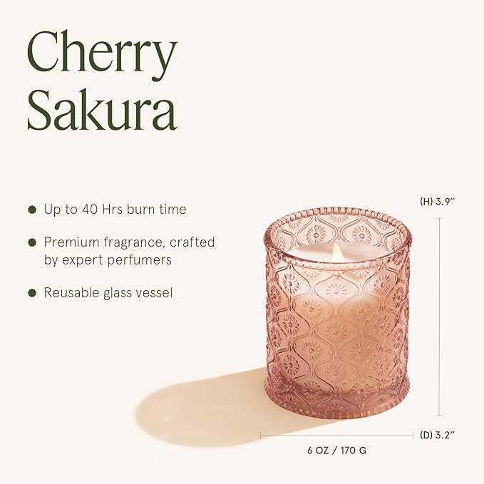 LA JOLIE MUSE Cherry Sakura Candle - Cherry Blossom, Rose, Sandalwood | 6 oz Natural Soy Wax | 40 Hours Clean Burn | Floral Scented Candle | Gift-Ready for Hosts & Gatherings