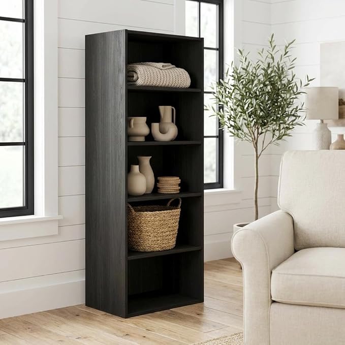 Furnifact Espresso Bookcase with Wooden Shelves, Modern Design, Durable Wood Construction, Stylish Home Office and Living Room Storage Solution