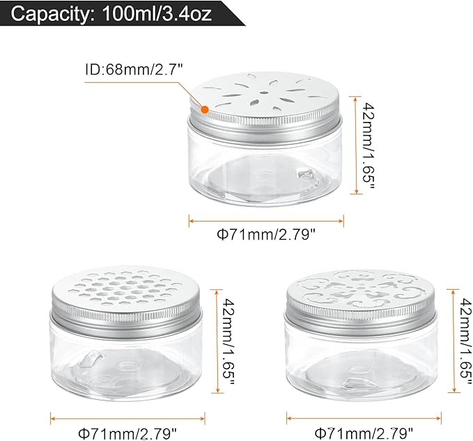 HARFINGTON 6 Pcs 3 Styles Empty Scent Beads Storage Container 3.4oz/100ml Air Freshener Tins Round Refillable Spice Containers Plastic Jars Sample for Air Freshener Candles Travel Storage