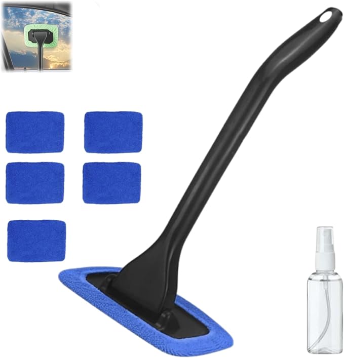 IBHOO Windshield Cleaning Tool, Microfiber Car Window Cleaner with 4 Reusable and Washable Microfiber Pads and Extendable Handle