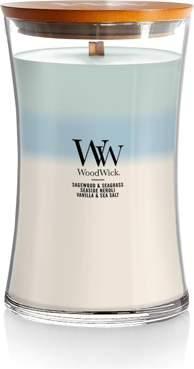 WoodWick Oceanic Trilogy Gifts for Women and Men, 21.5 oz Large Hourglass Trilogy Candle with Crackling Wick