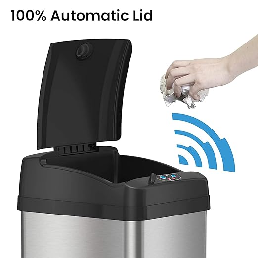 iTouchless 13 Gallon Dog Proof Trash Can with Odor Filter, Motion Sensor Stainless Steel Kitchen Trashcan Garbage Bin for Home Office Bedroom Living Room Garage Work Large Capacity Slim Wastebasket
