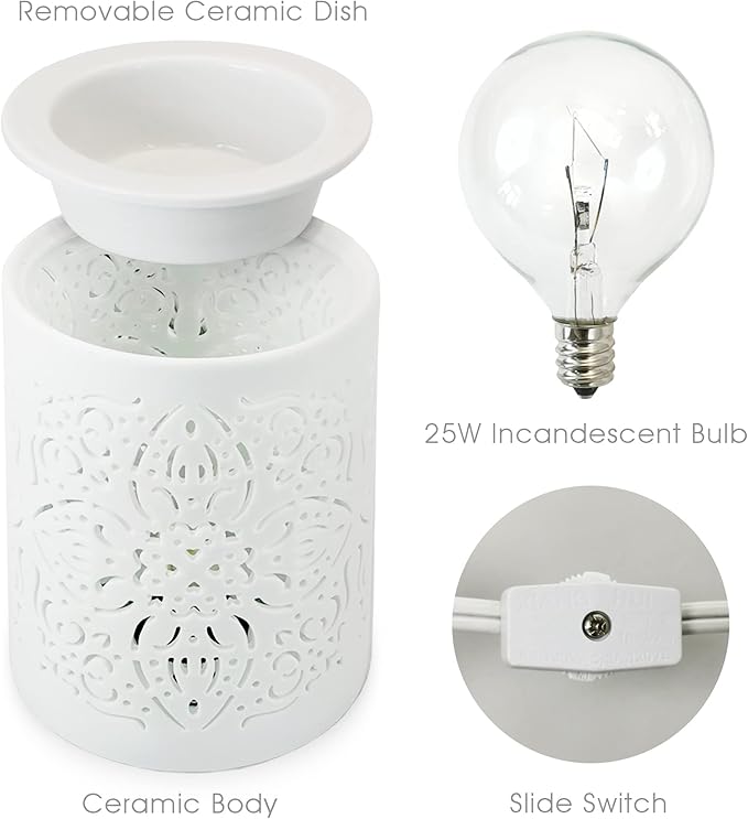Earnest Living Ceramic Electric Wax Melt Warmer Wax Warmer for Scented Wax Cubes Tart Candle Warmer Oil Burner Fragrance Melter White for Home Office Bedroom Aromatherapy Gift Decor
