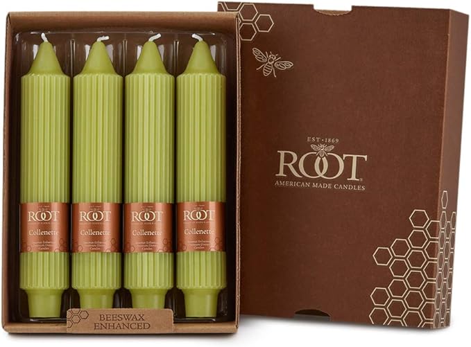 Root Candles 4-Count Unscented Dinner Candles Dripless Beeswax Enhanced Grecian Collenette Boxed Candle Set, 7-Inch, Willow