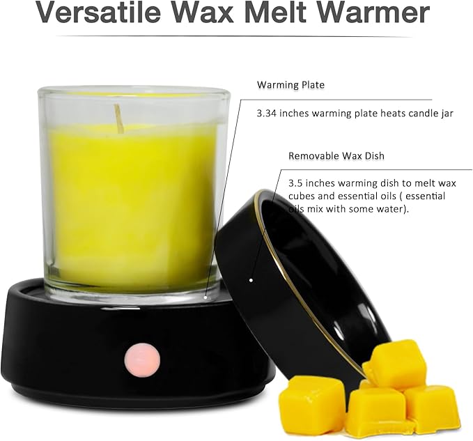 Electric Candle Warmer Ceramic Wax Melt Warmer Burner 3-in-1 Candle Warmer Plate for Scented Wax Jars Home Decor Fragrance Melter Birthday Gifts for Women Mom