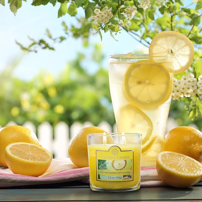 Colonial Candle Old Fashioned Lemonade Jar Candle, 2 Wick, 3.5 oz, Mottled Wax Candle
