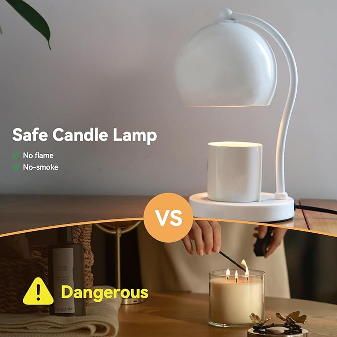 Ceramic Candle Warmer Lamp with Timer Dimmer Fit for Candle Jars, Modern Design with 2 Bulbs, House Warming Gifts, New Home Decor, Mother's Day, Birthday Gifts (White)