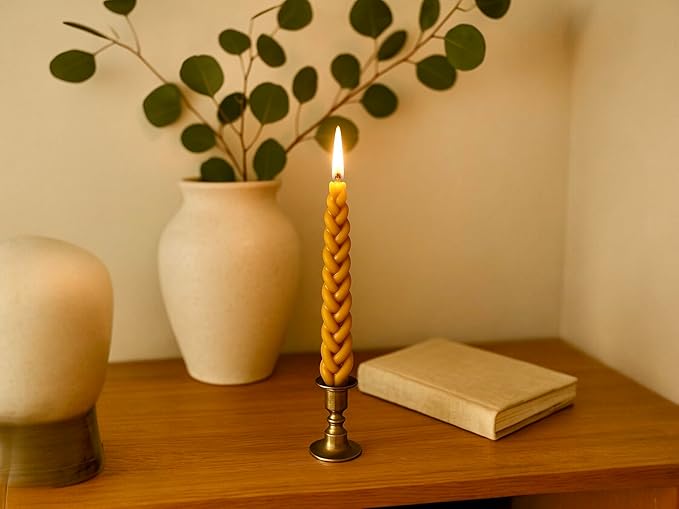 50 All Natural Décor 100% Pure Beeswax Taper Candles – Tall (6 in), Unscented, Dripless, Smokeless, Slow Burning, Non Toxic, Honey Scent - for Home, Dinner, Cake, Prayer, Church, Hanukkah, Christmas