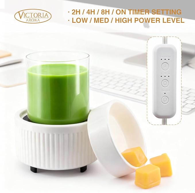 VICTORIA AROMA Ceramic Wax Warmer with Timer, Candle Wax Melter & Wax Burner for Scented Wax Melts, Electric Fragrance Wax Melt Warmer for Home Office Decor Ideal Gift（White）