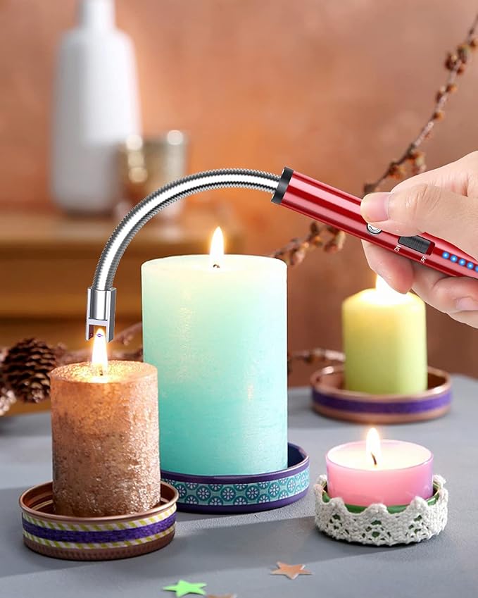 VEHHE Lighter, Rechargeable Candle Lighter Camping Lighters with Safety Switch Flexible Neck LED Battery Display, Arc Long Lighters for Candle Cooking BBQs Fireworks