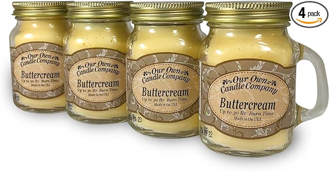 Buttercream Scented Mini Mason Jar Candle by Our Own Candle Company, 3.5 Ounce (4 Pack)