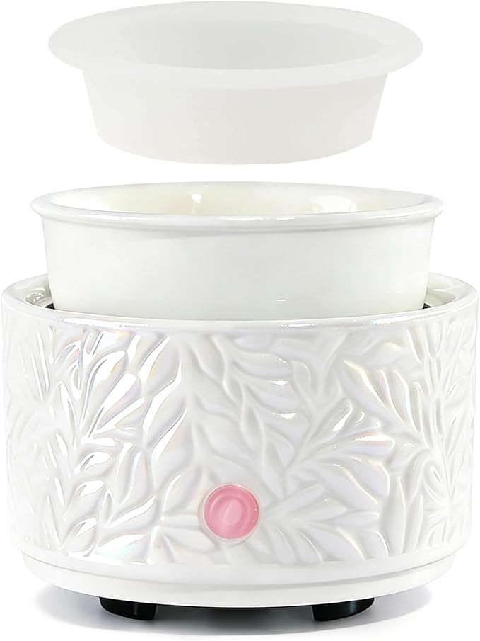 Wax Melt Warmer with Silicone Liner, Electric 3-in-1 Wax Melter, Ceramic Candle Warmer for Scented Wax, Scent Oil Burner for Home Aromatherapy, White