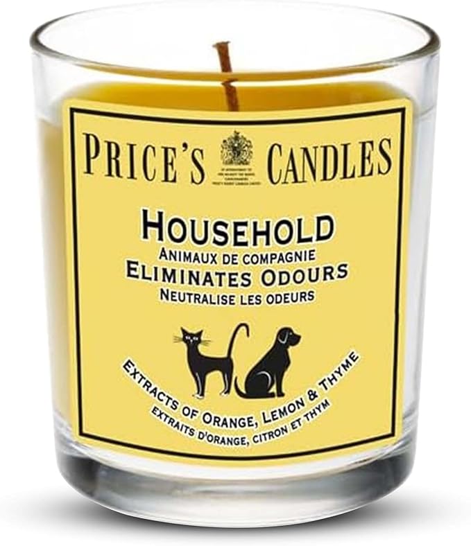 Price's - Household Pet Jar Candle - Odour Eliminating Candle - Made with Orange, Lemon & Thyme Extracts - Clean, Fresh, Quality Fragrance - Long Lasting Scent