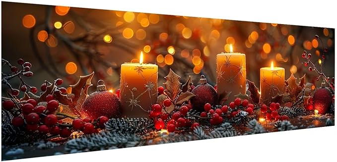 Large Diamond Art Kits for Adults, Diamond Painting Snowflake Dimond Painting Candle Wall Art Mosaic Kits, DIY Crystal Arts & Crafts Canvas Paintings, Hobbies for Women, Room Decor 24 x 8inch Z4-974