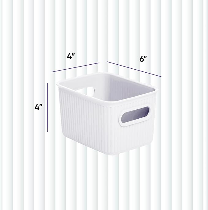 Superio Decorative Plastic Basket Open Home Storage Bins Organizer Baskets, Small, White (8 Pack) Container Boxes for Organizing Closet Storage Bins for Shelves Drawer Shelf, 1.5 Liter