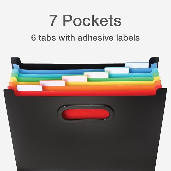 Pendaflex 7-Pocket Expanding File, with Customizable Colored Tabs, Black File Organizer, Portable Expanding File, Accordion File Organizer (52401)