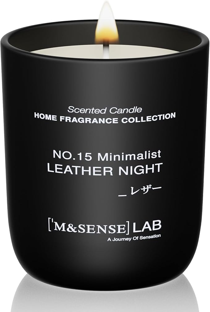 M&SENSE Natural Soy Candle| Leather Night | 5.3 oz | Mini Spring Scented Candles for Relaxation, Valentines Day Gift, Home Décor | for Bedroom, Office, Party Small
