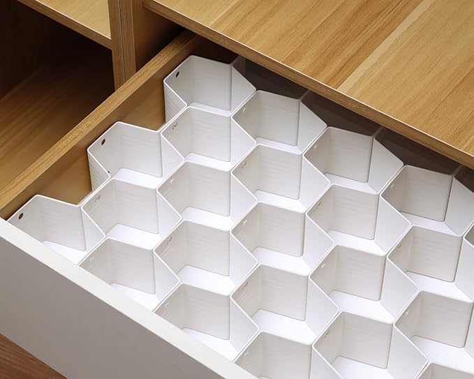 Drawer Splitter 16-piece Set Adjustable Honeycomb Organizer Tie Sock Organizer Underwear Panties Cosmetic Sorter (White)