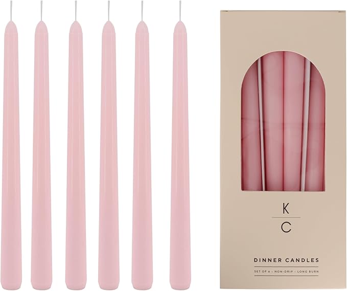 Tapered Dinner Candles - Soy & Paraffin Blend, Dinner Candles with Long-Lasting 7-Hour Burn for Stylish Homes - Candle in Curated Colours Ideal Gift for Hosts, Brides & Event Planners-Blush Pink
